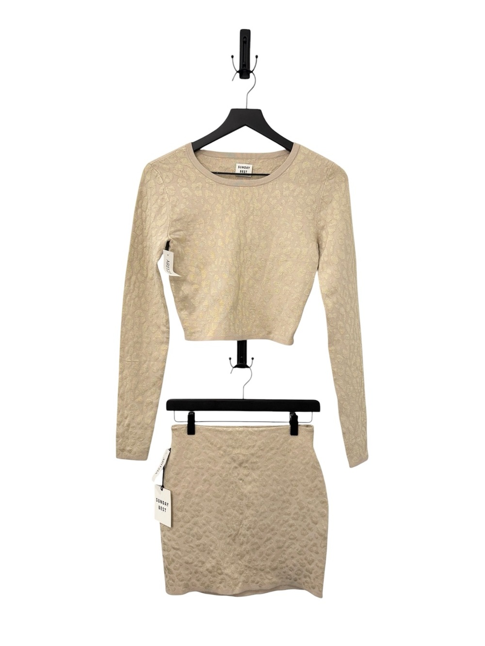 Aritzia Beige Textured Cropped Top & Mini Skirt Set
